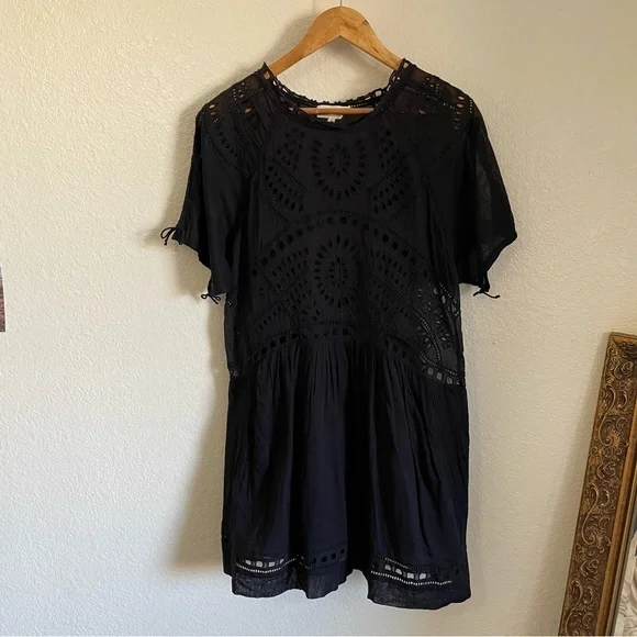 isabel marant etoile embroidered dress Isabel Marant Etoile Paris. Dark Navy Viscose Semi-Sheer Long Sleeve  Pleated Embroidered Shift Dress